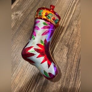 Christopher Radko Glass Stocking Ornament – Vintage Poinsettias Holly